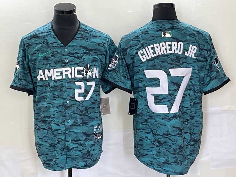 Mens Toronto Blue Jays #27 Vladimir Guerrero Jr Teal 2023 All Star Cool Base Stitched Jersey